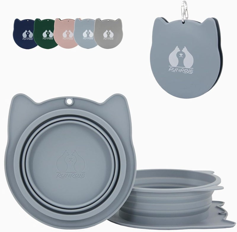 RUNROLE 2-in-1 Collapsible Silicone Dog Travel Bowls Detachable Pet Food and Water Bowl Set Portable Dog Bowls Pop Up Cat Feeding Watering Dishes，20OZ+27OZ (Slate Blue) - Image 1